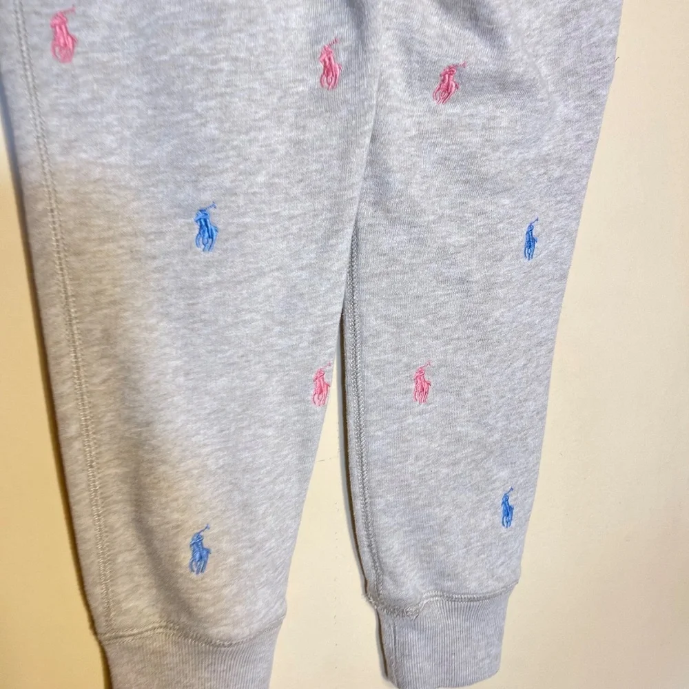 Ralph Lauren Light Gray Sweatpants with Pink & Blue Polo Embroidery